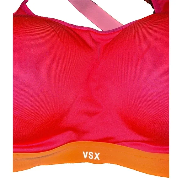 Victoria's Secret VSX Sport Bra Hot‎ Pink Criss Cross Back Padded Size 34D - Picture 2 of 12